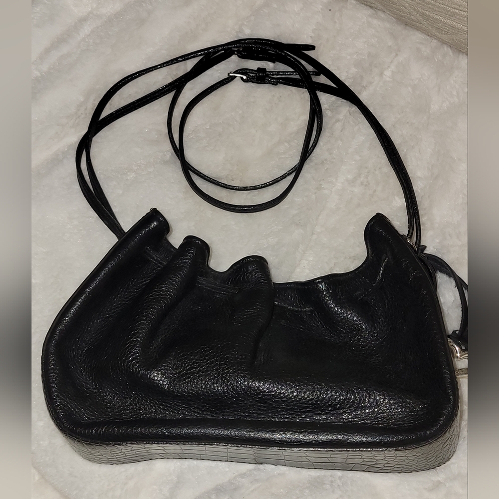 Brighton Handbag Black Leather Drawstring Bucket Bag Double Handle
